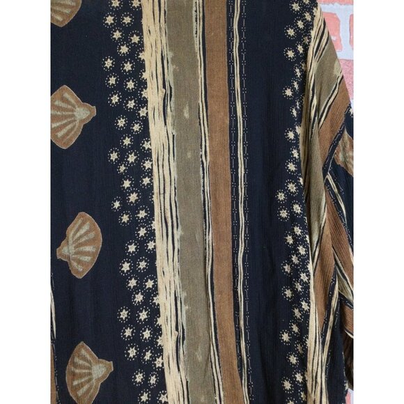 Vintage WAVES Rayon Tunic Top Made In India Seashell Stripes Size L - Picture 2 of 8